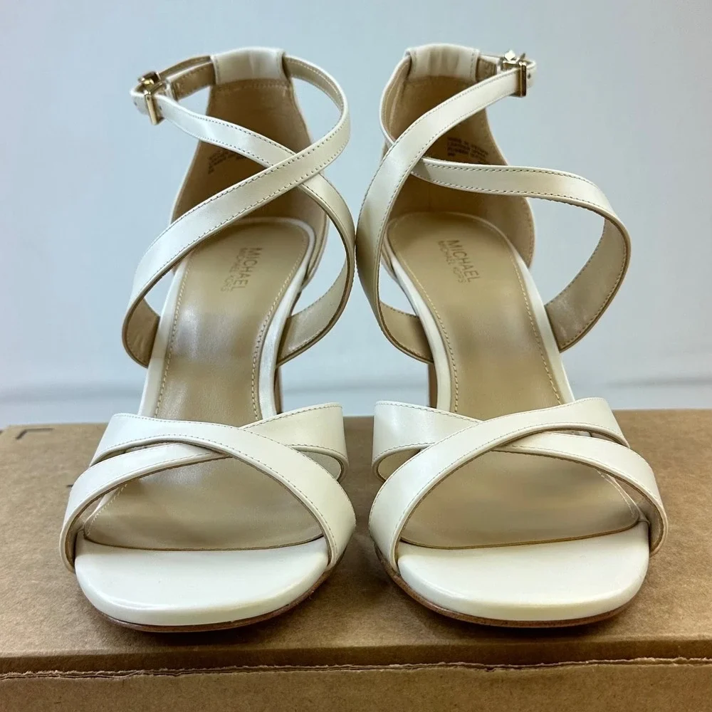 Michael  Kors Kinsley Heeled Sandals Womens 8 Cream Strappy Dress Shoes